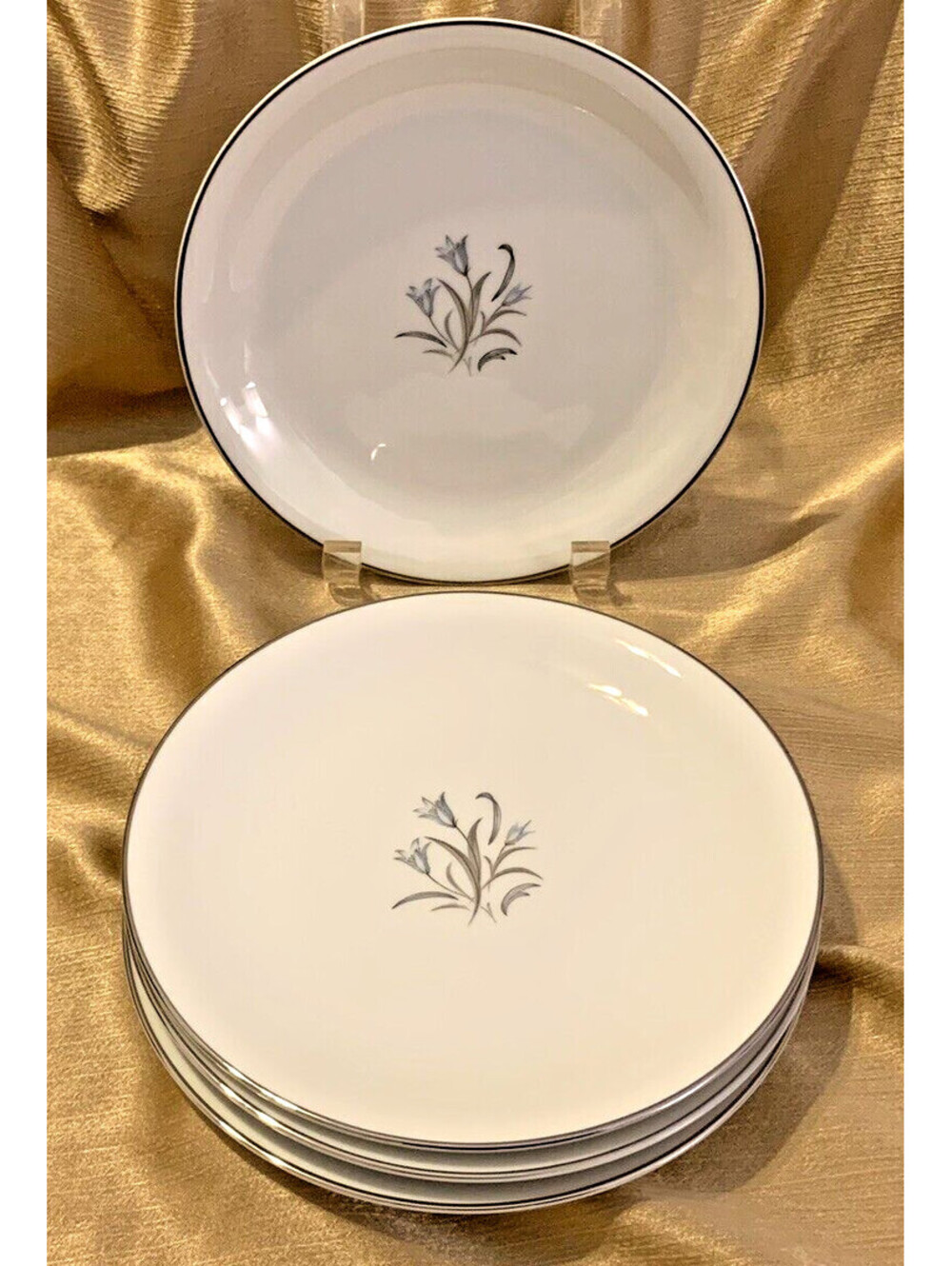 VTG 50s Noritake BLUE BELL 5564 Salad Plates MCM 4-Piece 8" Silver Rim Japan